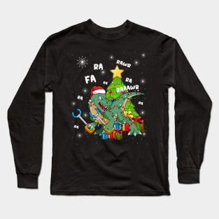 Funny Santa Dinosaur Fa Ra Ra Rawr Rawr Christmas T-Rex Xmas Long Sleeve T-Shirt